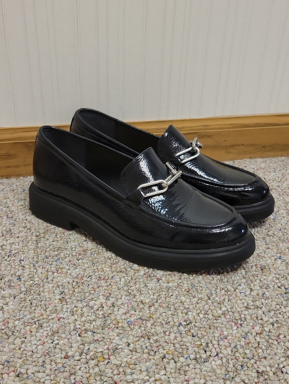 Alfani Black Patent Leather Slip-On Loafers with Silver Bit 8.5 Office School